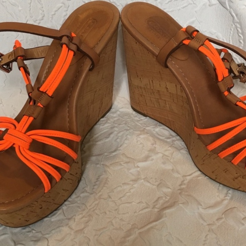 Coach Georgiana Orange Wedge Sandal sz 7.5